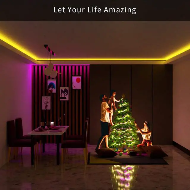 Alt view image 7 of 7 - RGB LED Strip Lights for Bedroom 8ft Color Changing LED Light Strip with Remote Control and PU Coating for Home Decor Kitchen Dorm Room Party Festival ETL Listed