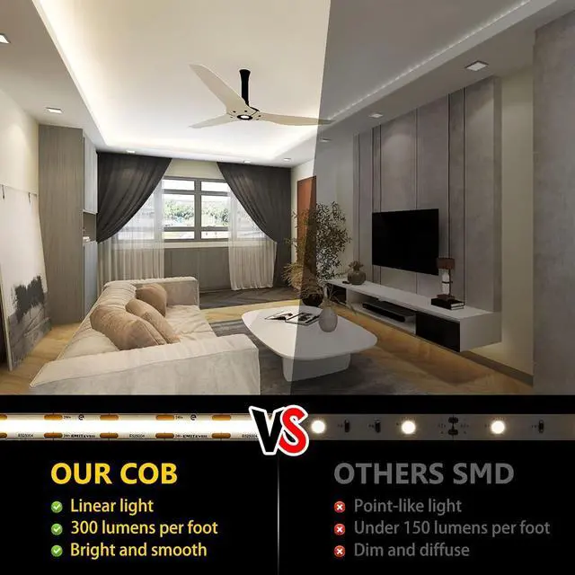 Alt view image 2 of 7 - COB LED Strip Lights Neutral White 4000K Tape Light Premium High Density 24V 300+Lumens/ft 4800LEDs/Spool Ra 90+ 32.8ft 3W/ft UL Listed 5 Year Warranty (Power Supply Sold Separately)