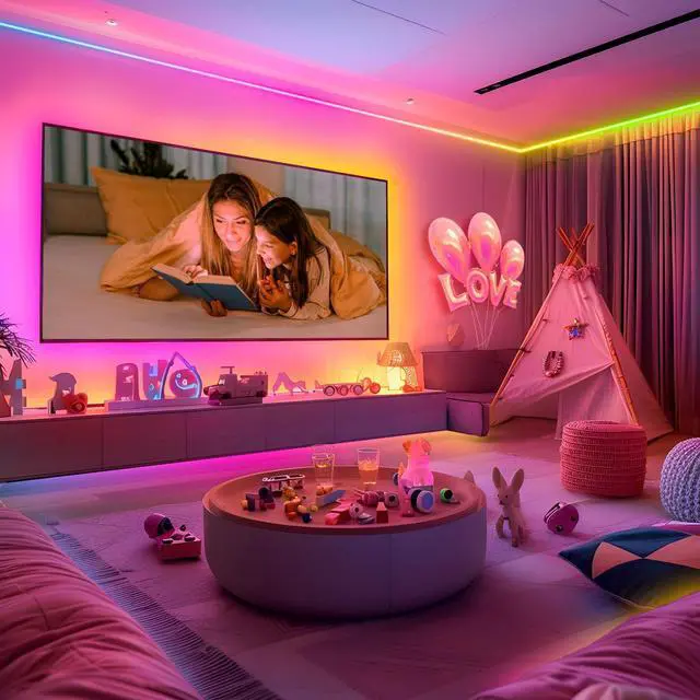 Alt view image 2 of 7 - 100 ft(2 Rolls of 50ft) IC+RGB Led Lights for Bedroom Music Sync Color Changing Led Strip Lights with Remote App Control Led Strip Led Lights for Room Home Kitchen Decor Party