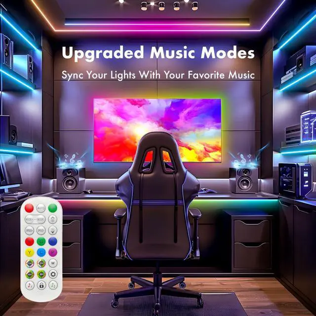 Alt view image 3 of 7 - 100 ft(2 Rolls of 50ft) IC+RGB Led Lights for Bedroom Music Sync Color Changing Led Strip Lights with Remote App Control Led Strip Led Lights for Room Home Kitchen Decor Party