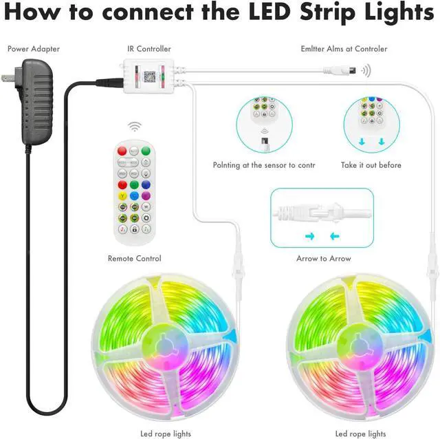 Alt view image 7 of 7 - 100 ft(2 Rolls of 50ft) IC+RGB Led Lights for Bedroom Music Sync Color Changing Led Strip Lights with Remote App Control Led Strip Led Lights for Room Home Kitchen Decor Party