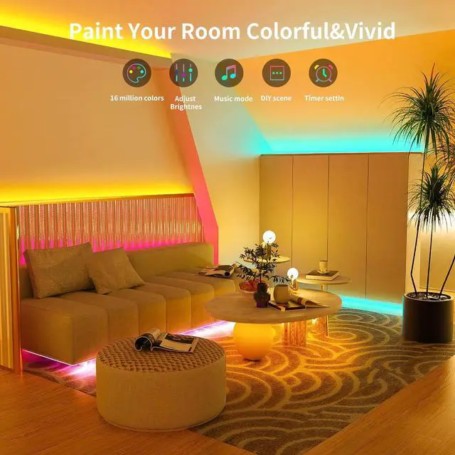 Alt view image 2 of 7 - Led Lights for Bedroom 100ft (1 Rolls of 100ft) Music Sync Color Changing Led Strip Lights with 60 Key Remote and App Control RGB Led Light Strip for Home Party Room Decoration