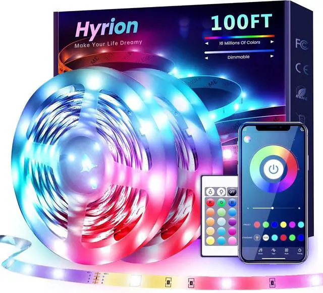 Main image of 100 ft Bluetooth LED Strip Lights Music Sync Color Changing Lights Strip 5050 RGB Tape Lighting with Remote Smart Phone App Control for Bedroom Bar Room DIY (APP+Remote)