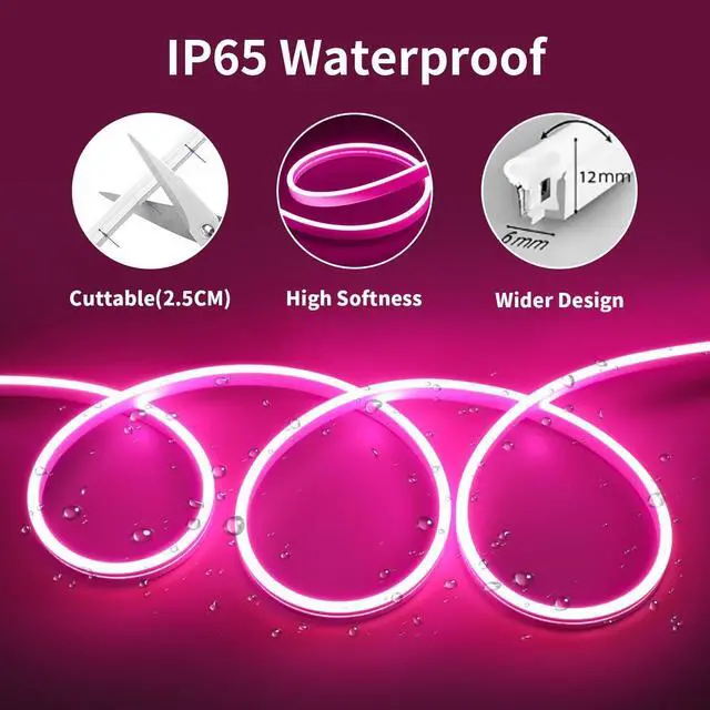 Alt view image 2 of 7 - Neon LED Strip Light Pink 16.4ft/5m Flexible Neon Rope Light with Adapter and Dimmer Switch IP65 Waterproof Silicone LED Rope Light for Bedroom Kitchen Party Indoor Outdoor Decoration