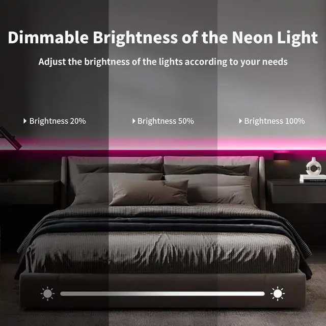 Alt view image 3 of 7 - Neon LED Strip Light Pink 16.4ft/5m Flexible Neon Rope Light with Adapter and Dimmer Switch IP65 Waterproof Silicone LED Rope Light for Bedroom Kitchen Party Indoor Outdoor Decoration