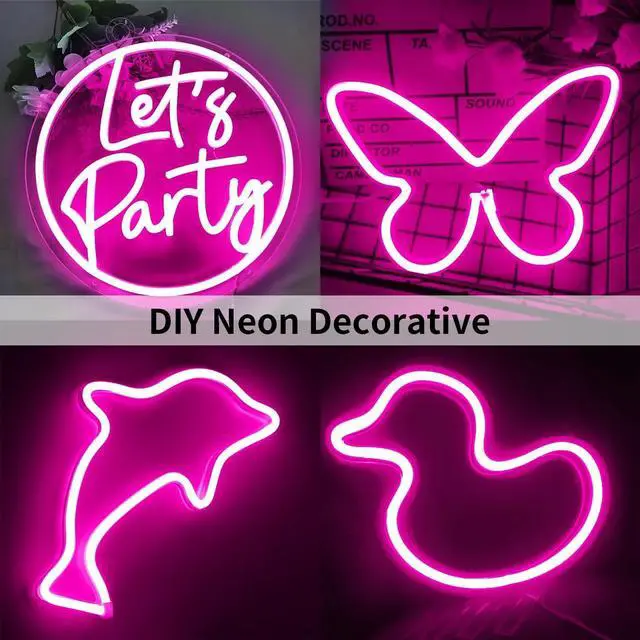 Alt view image 5 of 7 - Neon LED Strip Light Pink 16.4ft/5m Flexible Neon Rope Light with Adapter and Dimmer Switch IP65 Waterproof Silicone LED Rope Light for Bedroom Kitchen Party Indoor Outdoor Decoration