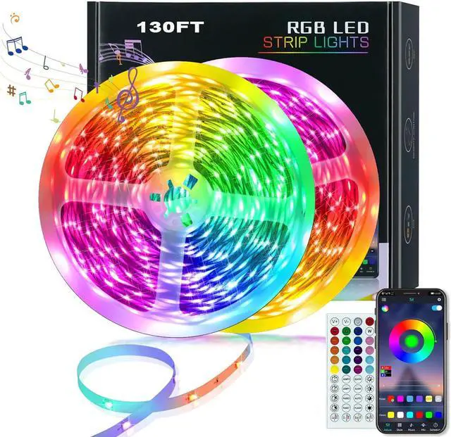 Main image of 130ft Led Lights Long Led Lights for Bedroom 5050 RGB LED Strip Lights with Remote & Bluetooth App Control Sync with Music Luces Led para Cuarto LED Light Strip for Room 2 Rolls of 65ft