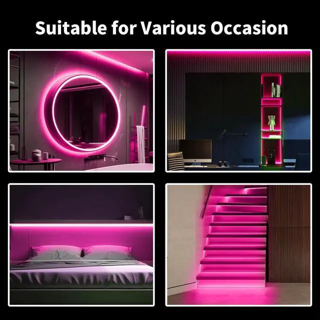 Alt view image 7 of 7 - Neon LED Strip Light Pink 16.4ft/5m Flexible Neon Rope Light with Adapter and Dimmer Switch IP65 Waterproof Silicone LED Rope Light for Bedroom Kitchen Party Indoor Outdoor Decoration