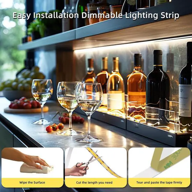 Alt view image 3 of 7 - Led Strip Lights 5V USB 6.56ft/2m 640 LEDs Touch stepless Dimmable USB COB LED Strip Light 6000K White 10W Flexible 5v led Lights for Bedroom Kitchen DIY Lighting Room Decor tv led Lights