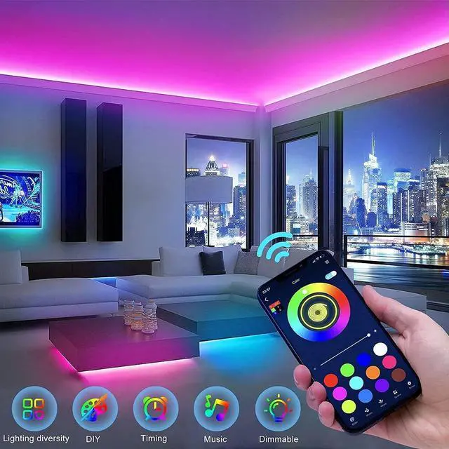 Alt view image 2 of 7 - 65.6ft Led Strip Lights Smart Led Light Strips Music Sync Color Changing LED Lights App Control Led Lights for Bedroom Party Home Decoration