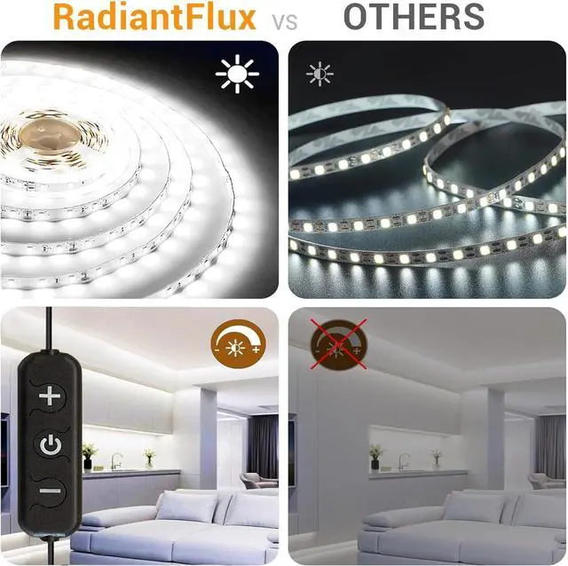 Alt view image 2 of 7 - White Led Strip Lights for Bedroom Small Dimmable LED Lights Strip 16.4ft Super Bright Flexible LED Tape Lights Rope Light for for Room Home Decor Luces Leds for Living Room Kitchen Vanity Mirror