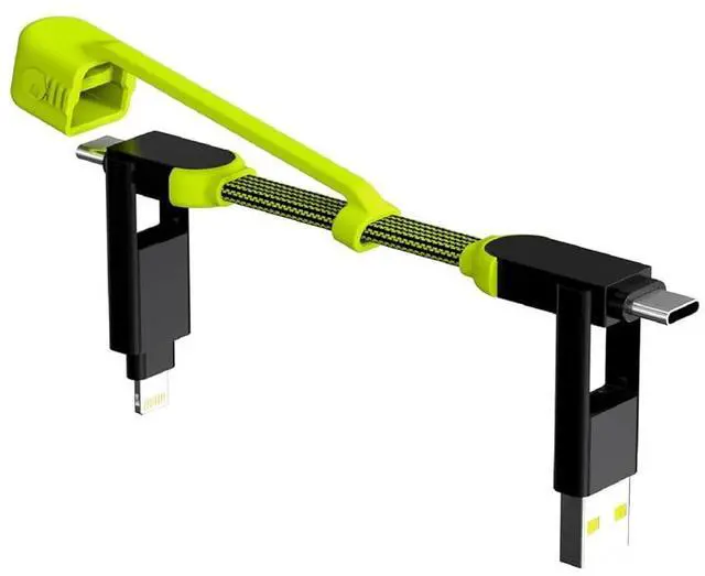 Main image of inCharge XL Pocket - 6-in-1 Portable Universal Charging Cable USB-C Lightning USB-A and Micro USB 100W Ultra-Fast Charging Power 0.5ft/15cm Black/Lime