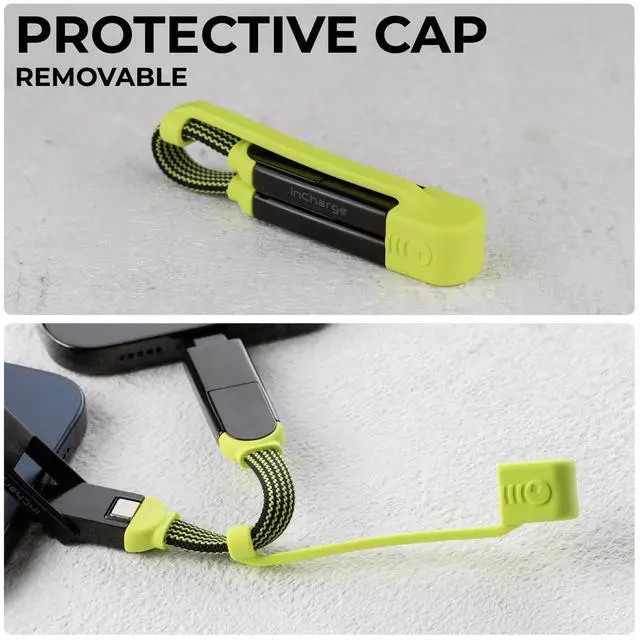 Alt view image 5 of 6 - inCharge XL Pocket - 6-in-1 Portable Universal Charging Cable USB-C Lightning USB-A and Micro USB 100W Ultra-Fast Charging Power 0.5ft/15cm Black/Lime