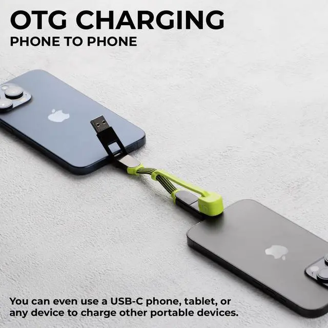 Alt view image 6 of 6 - inCharge XL Pocket - 6-in-1 Portable Universal Charging Cable USB-C Lightning USB-A and Micro USB 100W Ultra-Fast Charging Power 0.5ft/15cm Black/Lime