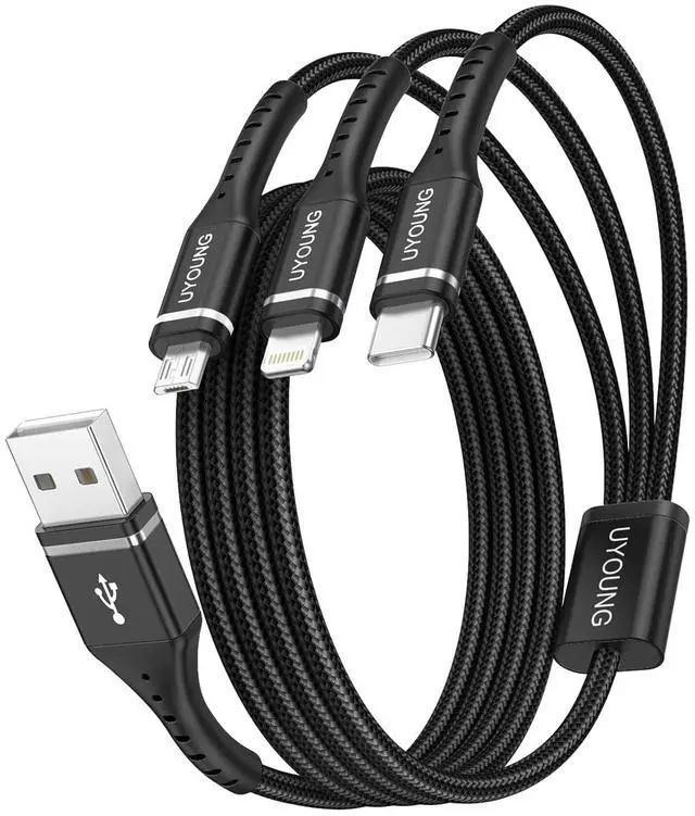 Main image of Multi Charging Cable 2Pack 4FT 3 in 1 Charger Cable Braided Universal Phone Charging Cord with Lightning/Type C/Micro USB Ends Multiple USB Cable for iPhone 16 15//Google Cell Phones and More