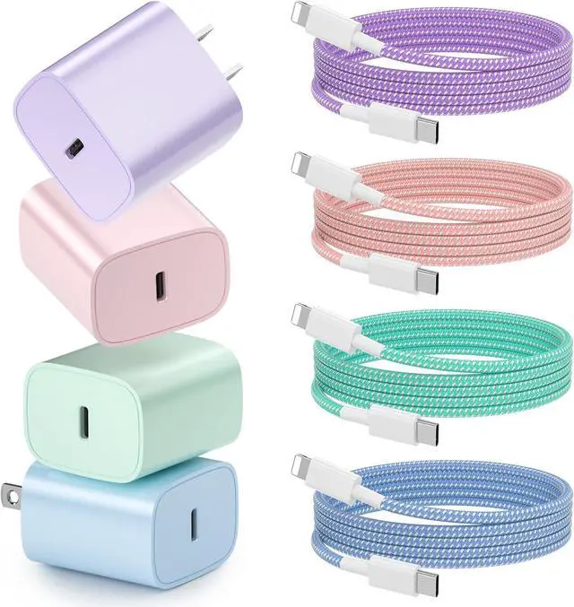 Main image of Phone Charger Fast Charging, 4 Pack 20W USB C Wall Charger Block with 6FT Charging Cable Type C Fast Charge Block Compatible with Phone 14/14 Pro Max/13/13 Pro/12/12 Pro/11/11 Pro/XS, Pad and More
