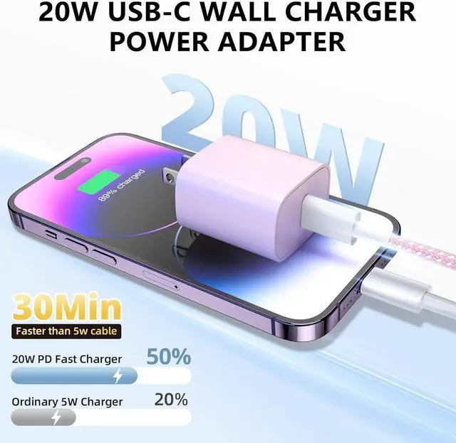 Alt view image 2 of 7 - Phone Charger Fast Charging, 4 Pack 20W USB C Wall Charger Block with 6FT Charging Cable Type C Fast Charge Block Compatible with Phone 14/14 Pro Max/13/13 Pro/12/12 Pro/11/11 Pro/XS, Pad and More