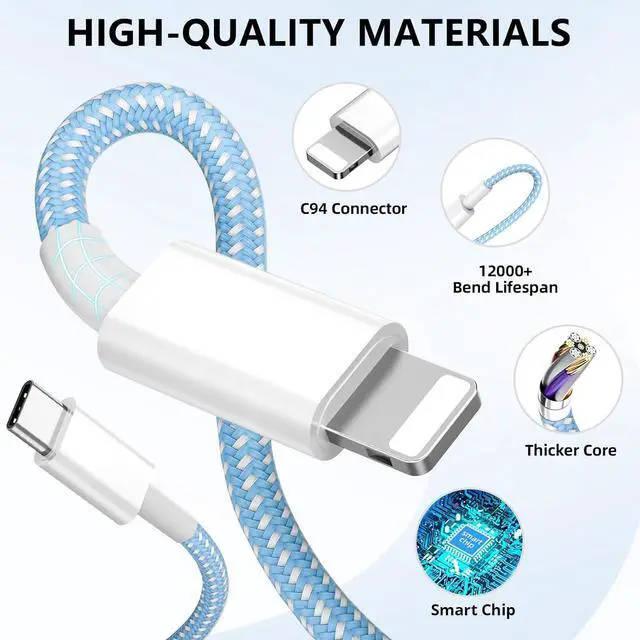 Alt view image 3 of 7 - Phone Charger Fast Charging, 4 Pack 20W USB C Wall Charger Block with 6FT Charging Cable Type C Fast Charge Block Compatible with Phone 14/14 Pro Max/13/13 Pro/12/12 Pro/11/11 Pro/XS, Pad and More