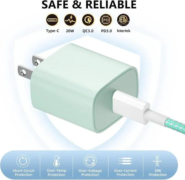 Alt view image 5 of 7 - Phone Charger Fast Charging, 4 Pack 20W USB C Wall Charger Block with 6FT Charging Cable Type C Fast Charge Block Compatible with Phone 14/14 Pro Max/13/13 Pro/12/12 Pro/11/11 Pro/XS, Pad and More