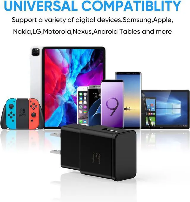 Alt view image 2 of 7 - Adaptive Fast Charging Block USB Wall Charger Adapter Fits  Galaxy S25/S24/S23/S22/S22 Ultra/S21/S20/S10/S9/S8/S7/Edge/Note 10 Quick Charge (Black 2 Pack)
