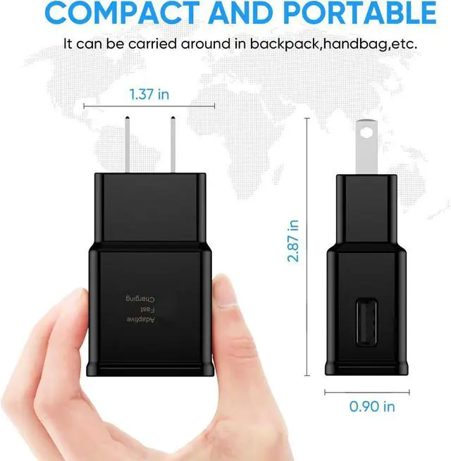 Alt view image 3 of 7 - Adaptive Fast Charging Block USB Wall Charger Adapter Fits  Galaxy S25/S24/S23/S22/S22 Ultra/S21/S20/S10/S9/S8/S7/Edge/Note 10 Quick Charge (Black 2 Pack)