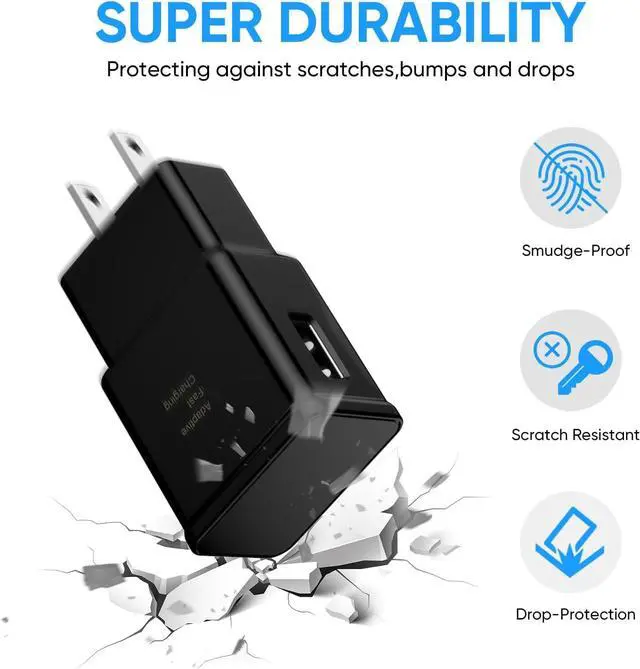 Alt view image 4 of 7 - Adaptive Fast Charging Block USB Wall Charger Adapter Fits  Galaxy S25/S24/S23/S22/S22 Ultra/S21/S20/S10/S9/S8/S7/Edge/Note 10 Quick Charge (Black 2 Pack)