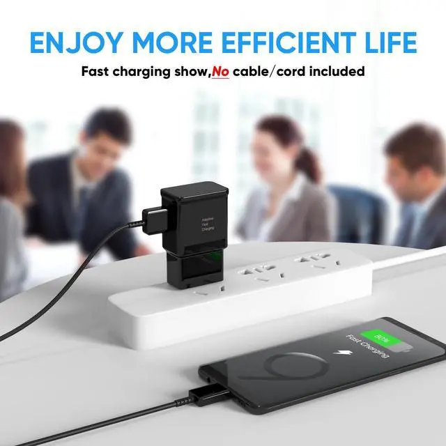 Alt view image 7 of 7 - Adaptive Fast Charging Block USB Wall Charger Adapter Fits  Galaxy S25/S24/S23/S22/S22 Ultra/S21/S20/S10/S9/S8/S7/Edge/Note 10 Quick Charge (Black 2 Pack)
