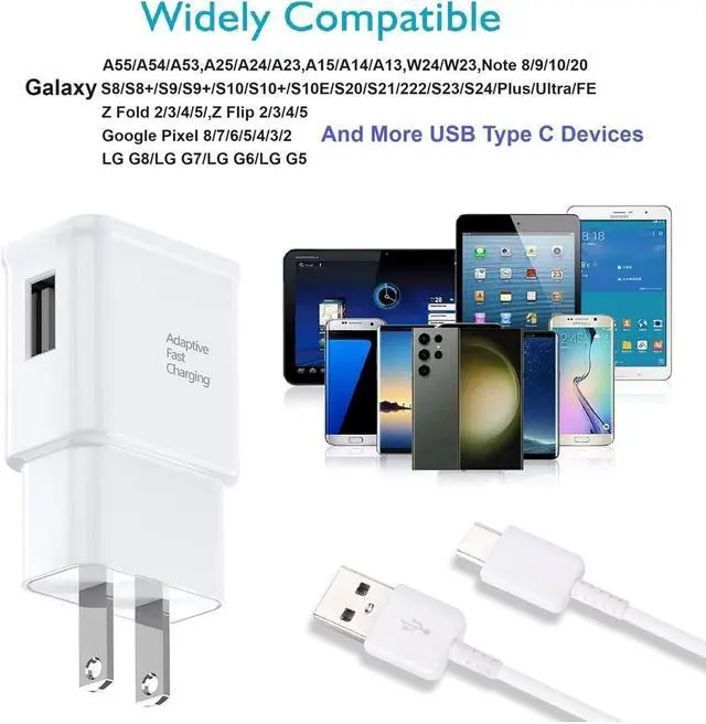 Alt view image 3 of 7 - for  Fast Charging Cord 6FT Type C Charger USB Wall Charger Block  Fast Charger for Galaxy S9 S10 S10+ S20 S21 S22 S23 S24 S25 Plus/Ultra/FE A55/A54/A56/A16/A15/A14/A25/A35 Note 20/10/9