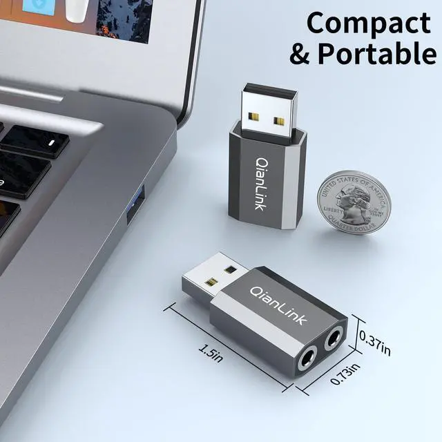 Alt view image 4 of 6 - USB to 3.5mm Audio Adapter (2-Pack) External Stereo Sound Card with Dual TRS 3-Pole 3.5mm Headphone and Microphone Jack for PS4/PS5/PC/Laptop Built-in Chip Mic-Supported Headphone Adapter
