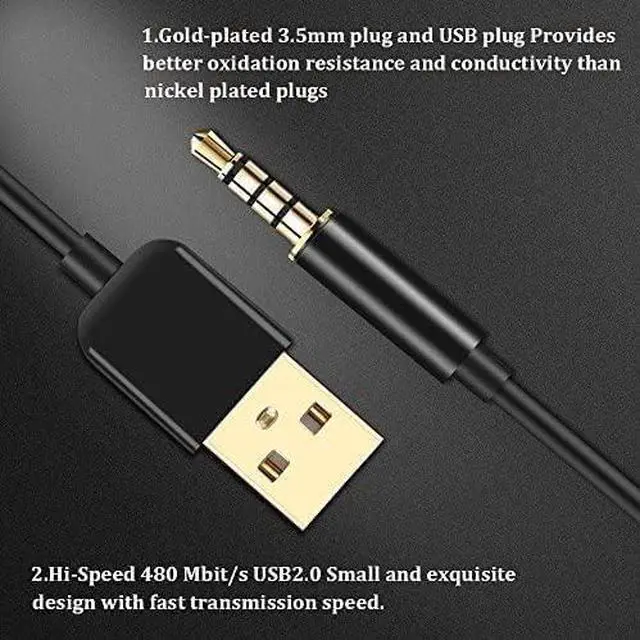 Alt view image 4 of 6 - 3.5mm Jack Charge Cable Male to USB 2.0 Data Sync & Charger Cable for MP3 / MP4 Players Recorders and Other Portable Devices Gold-Plated 0.8m / 2.6 feet Black