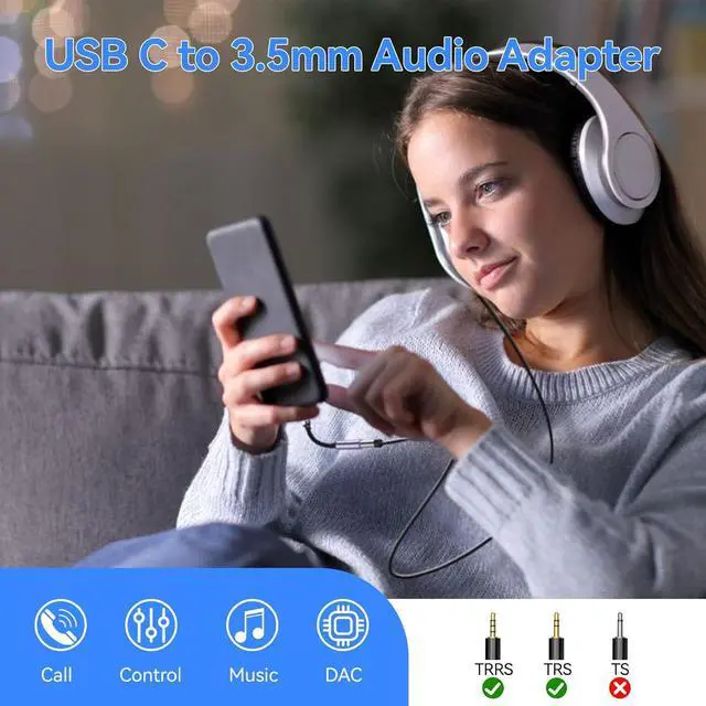 Alt view image 2 of 7 - USB Type C to 3.5mm Headphone Jack Adapter (2-Pack) USB C to Aux Female Audio Dongle Cable Cord Compatible for iPhone 15 Pro Max/15 Pro/15 Plus  Galaxy S23/S22 Ultra iPad Pro MacBook