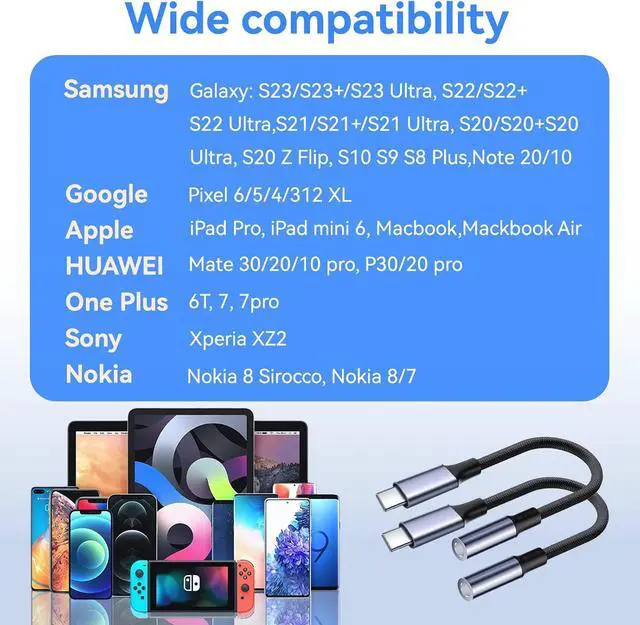 Alt view image 6 of 7 - USB Type C to 3.5mm Headphone Jack Adapter (2-Pack) USB C to Aux Female Audio Dongle Cable Cord Compatible for iPhone 15 Pro Max/15 Pro/15 Plus  Galaxy S23/S22 Ultra iPad Pro MacBook