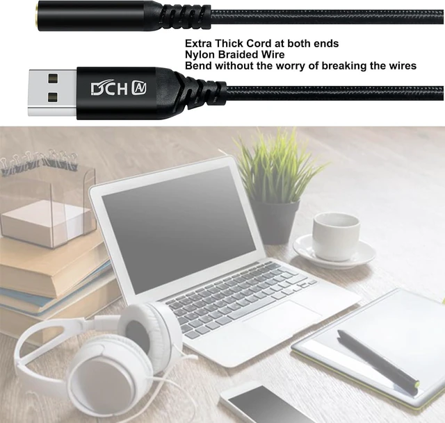 Alt view image 6 of 7 - DCHAV USB to 3.5mm Jack Audio Adapter Headphone Microphone External Sound Card AUX USB Type A to 3.5 mm Cable 4 Pole TRRS Female Interface Line Control for PC Laptop Speaker Headset PS4 PS5, Black