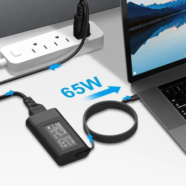 Alt view image 3 of 7 - Charger for HP Laptop Computer 65W 45W USB C Fast Power Adapter New Slim Type C Power Cord ?