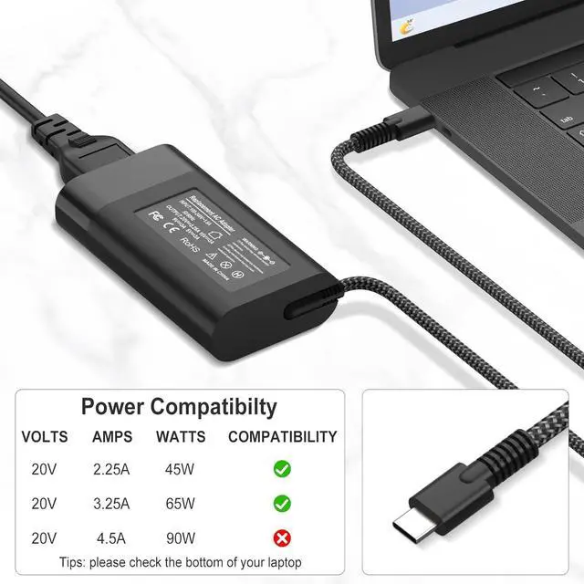 Alt view image 2 of 7 - Charger for HP Laptop Computer 65W 45W USB C Fast Power Adapter New Slim Type C Power Cord ?