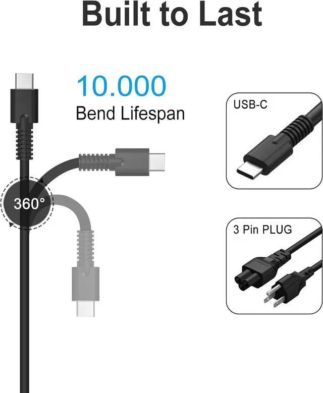 Alt view image 6 of 7 - Charger for HP Laptop Computer 65W 45W USB C Fast Power Adapter New Slim Type C Power Cord ?