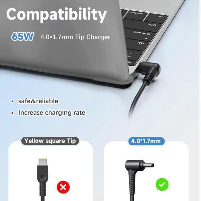 Alt view image 3 of 7 - 65W 45W Laptop Charger fit for  IdeaPad 1 3 5 Flex 4 5 6 1470 1480 1570 1580 Ideapad 110 330 330s 510 520 530s 710s S145 S340 Yoga 710 ADLX65CDGU2A 20V 3.25A AC Adapter Power Cord