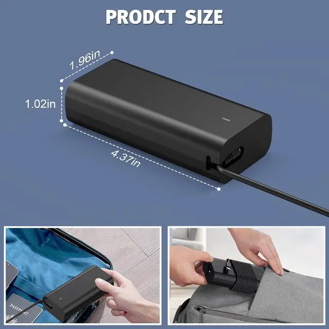 Alt view image 5 of 6 - New 65W 45W USB C Charger for  Laptop Charger USB C Chromebook 3100 3300 3380 3400 3500 Latitude 5000 5420 5520 5320 XPS 13 9250 9360 9365 9370 Type C Travel Laptop Power Adapter