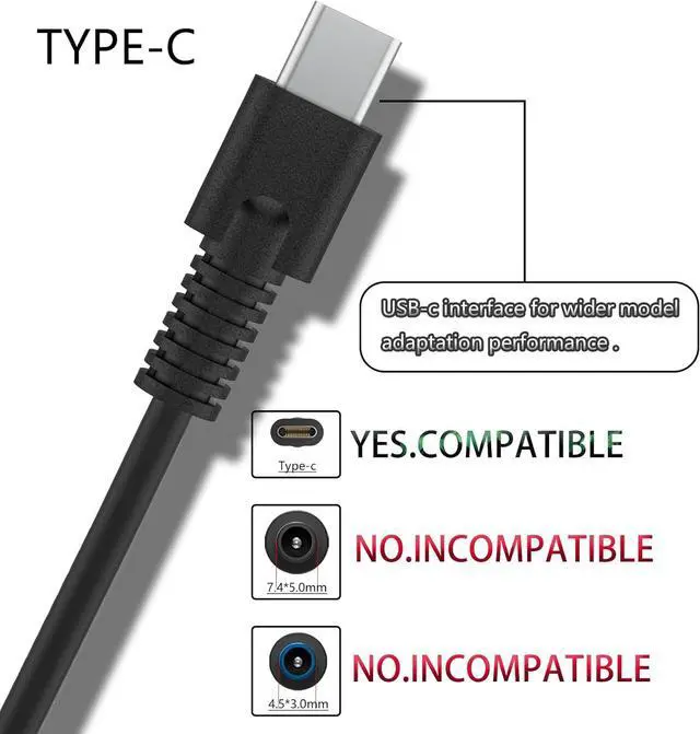 Alt view image 4 of 7 - 65W USB-c Laptop Charger Fit for HP ProBook 430 440 445 450 Envy X360 13 15 Spectre X360 13 EliteBook 735 755 840r 830 856 fit HP M54350-001 L43407-001 Type-c Ac Power Supply Adapter with Cord