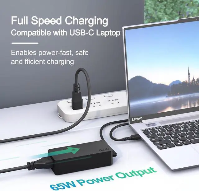 Alt view image 2 of 7 - Upgrades 65W 45W Charger for Lenovo Laptop, USB Type C Power for Lenovo Yoga, Thinkpad, Chromebook Computer,14Ft, 65W USB C Lenovo Laptop Universal AC Adapter