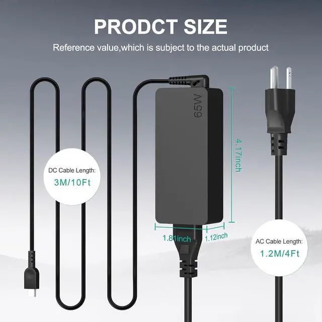 Alt view image 4 of 7 - Upgrades 65W 45W Charger for Lenovo Laptop, USB Type C Power for Lenovo Yoga, Thinkpad, Chromebook Computer,14Ft, 65W USB C Lenovo Laptop Universal AC Adapter