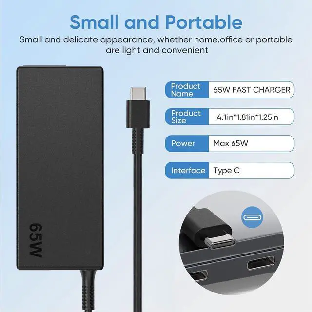 Alt view image 4 of 7 - 65W 45W USB C Laptop Charger for HP EliteBook X360 840-G5 830-G8 840-G6 Chromebook 14 X360 ProBook 430 440 445 G5 G6 G8 HP Envy X360 13 15 Spectre X360 Elite X2 USB-C Fast Charger AC Power Adapter