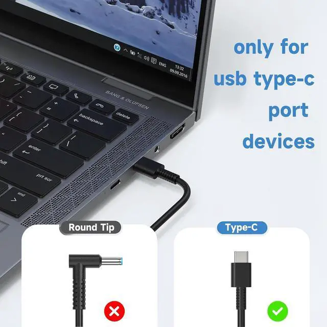 Alt view image 3 of 7 - 65W 45W USB C Laptop Charger for HP EliteBook X360 840-G5 830-G8 840-G6 Chromebook 14 X360 ProBook 430 440 445 G5 G6 G8 HP Envy X360 13 15 Spectre X360 Elite X2 USB-C Fast Charger AC Power Adapter