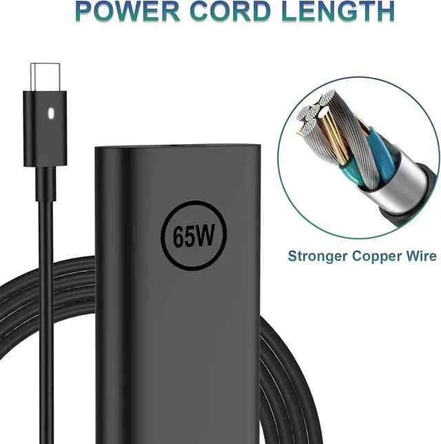 Alt view image 3 of 6 - Replacement for  65W Laptop Charger USB C 45 Watt Slim Adapter - fit Latitude 5420 5540 5520 7420 5440 XPS 13 15 Chromebook 3100 - Fast Charging Type C Computer Long Power Cord