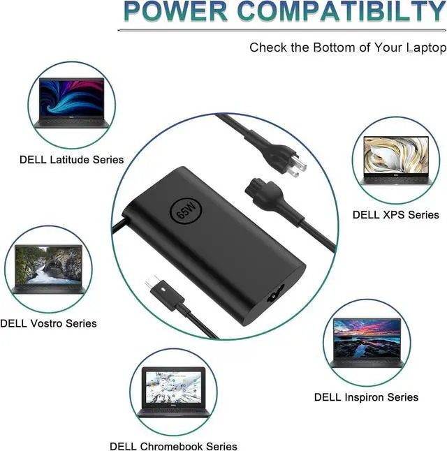 Alt view image 2 of 6 - Replacement for  65W Laptop Charger USB C 45 Watt Slim Adapter - fit Latitude 5420 5540 5520 7420 5440 XPS 13 15 Chromebook 3100 - Fast Charging Type C Computer Long Power Cord