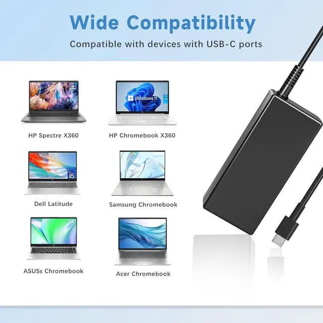 Alt view image 7 of 7 - 65W 45W USB C Laptop Charger for HP EliteBook X360 840-G5 830-G8 840-G6 Chromebook 14 X360 ProBook 430 440 445 G5 G6 G8 HP Envy X360 13 15 Spectre X360 Elite X2 USB-C Fast Charging AC Power Adapter