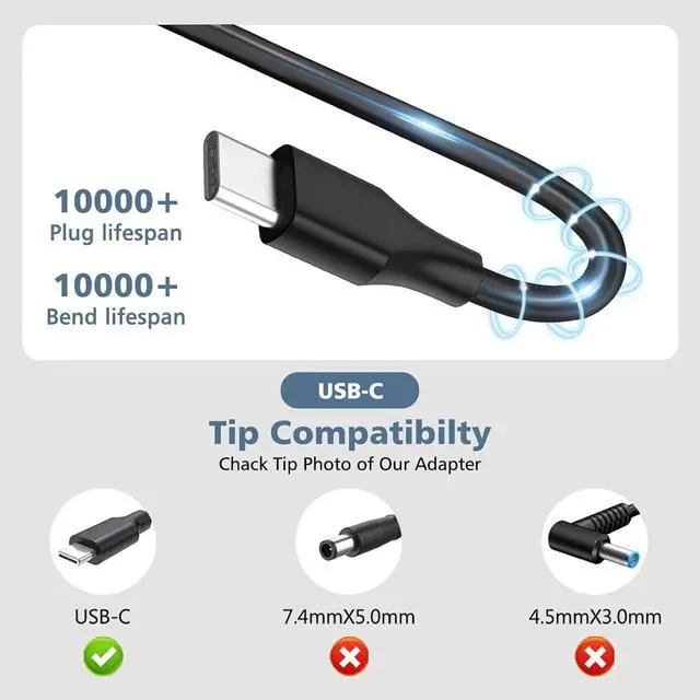 Alt view image 3 of 7 - Universal USB C 65W 45W Laptop Charger Replacement for  Thinkpad/Yoga Chromebook ThinkPad T480 T490 T580 ADLX65YDC2A ADLX65YLC2D ADLX65YDC3A