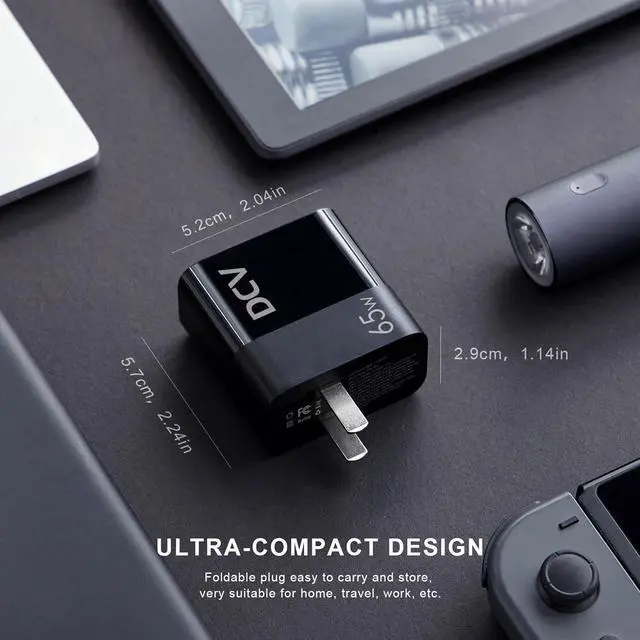 Alt view image 7 of 7 - 65W USB C Charger GaN 3-Port Fast Charging Block with LED Digital Display PD/PPS/QC 3.0 Foldable Wall Charger for Laptops MacBook iPhone 15/14/13 iPad Pro Galaxy S23/S22 Note 20/10 (Black)