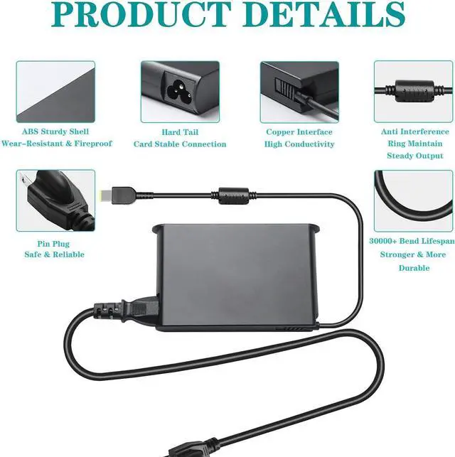 Alt view image 6 of 7 - 135W USB C AC Adapter Charger for  ThinkPad Z16 P16s P15s P14s E16 E15 E14 T16 Yoga/Slim Pro 9 7 6 7i 9i Book 9 ThinkBook 16 14p 14 15 14s IdeaPad Slim/Pro 9 7 5 Legion 9 Laptop ADL135YSDC3A