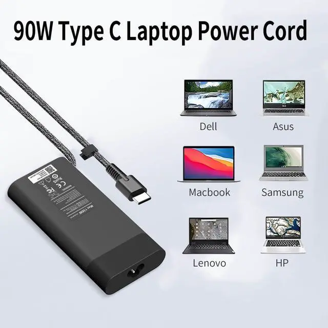 Alt view image 5 of 6 - New Slim 90W 65W USB C HP Laptop Charger for HP Spectre X360 Envy Elitebook Chromebook Elite x2 ProBook Type C Power Cord AC Adapter USB C Laptop Charger